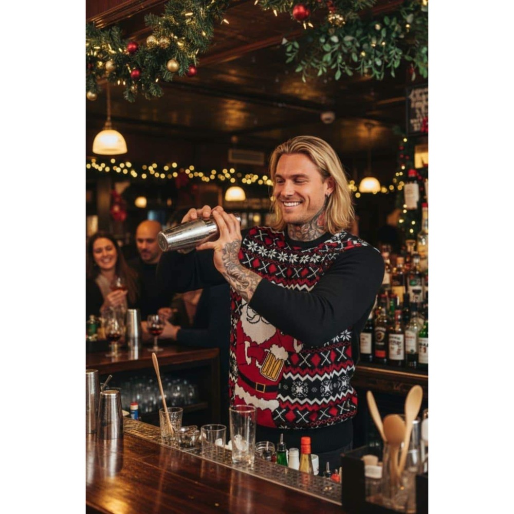 Men's XL Carbon Crewneck Sweater Santa Beer‎ Xmas Holiday Party Funny Ugly Core